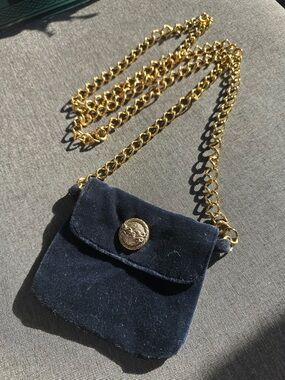 Vintage Navy Velvet Mini Crossbody Bag with Gold Chain
